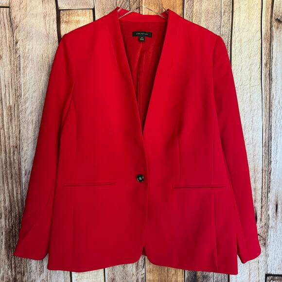 Ann Taylor Blazer Red One Button Holiday Academia Workwear Classic 14P Petite - Picture 1 of 9